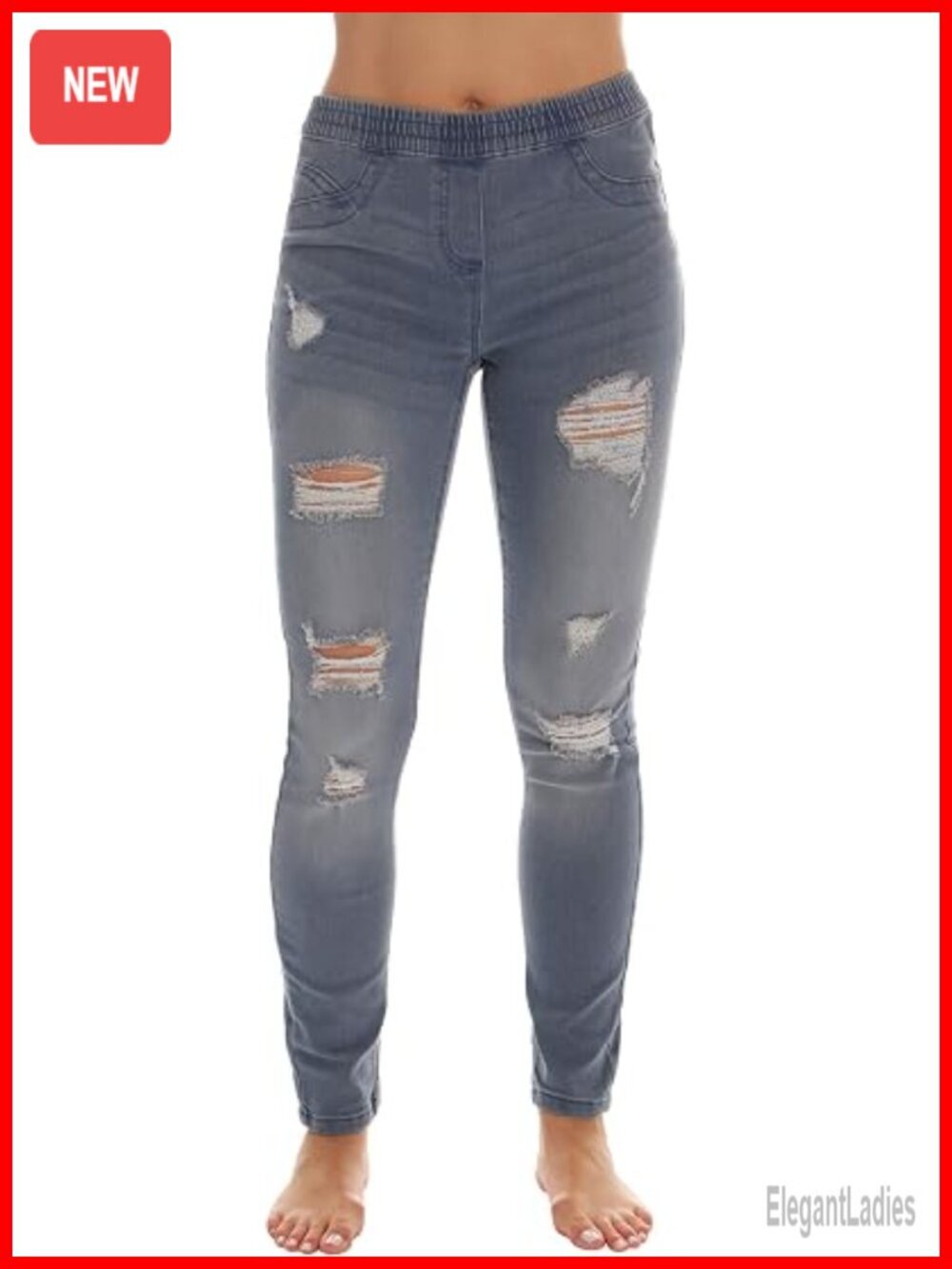 Ripped Denim Jeggings, Stretch Skinny High Rise with Back Pockets